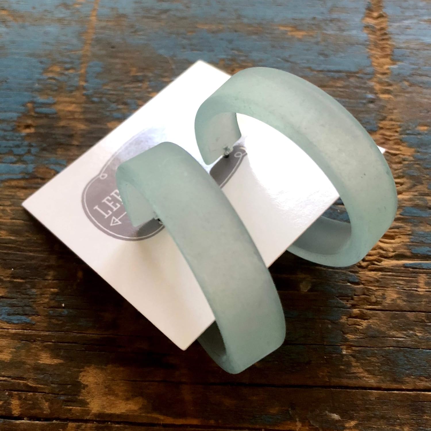 Teal Blue Green Frosted Lucite Large Portland Hoop Earrings - PTLD-BL-5