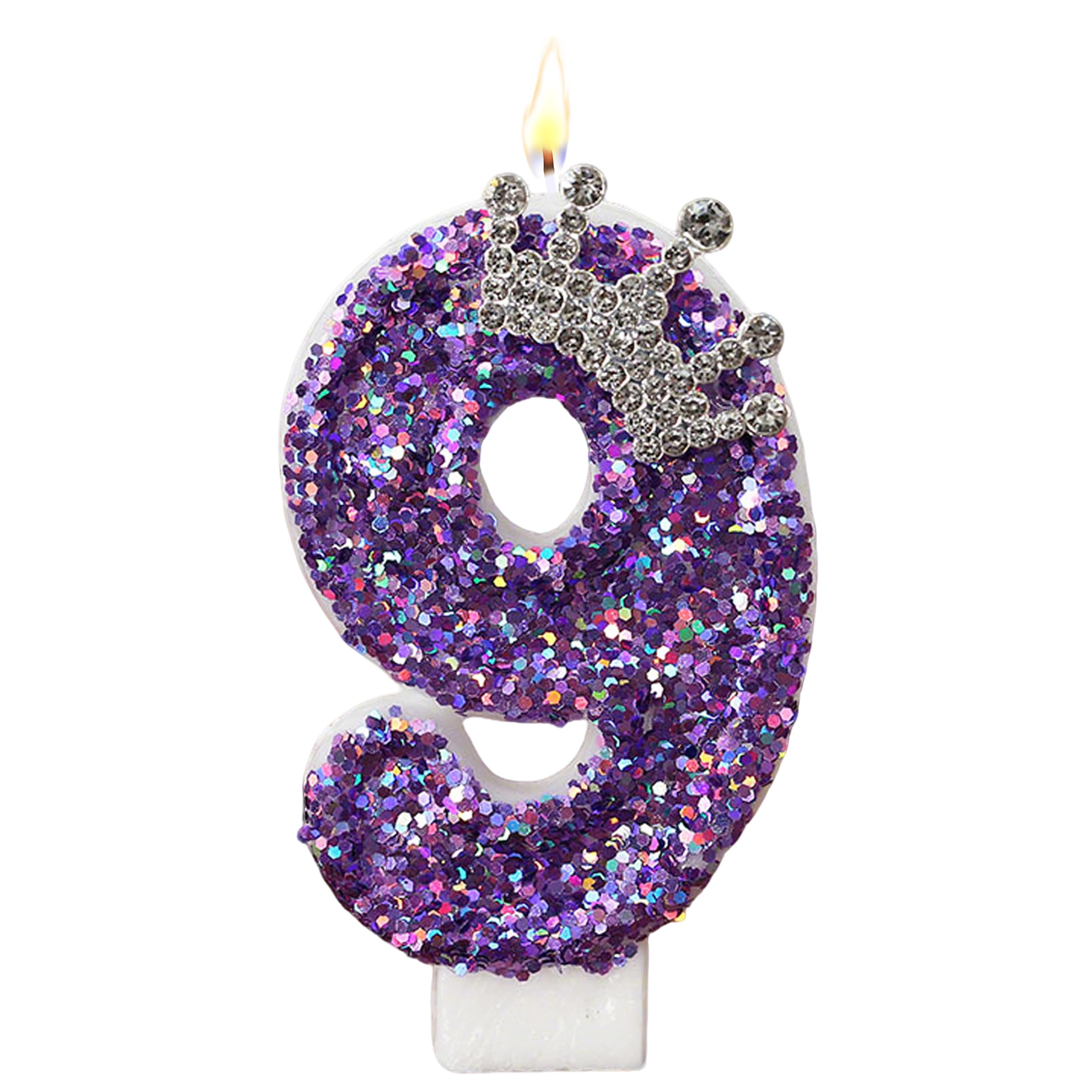 K Pop Number Birthday Candles, Glitter Crown Birthday Candles for Cakes Decoration, Stylish Kpop Music Themed Cake Topper for Girls Birthday Party Supplies & Anniversary (Holo Purple, Number 9)