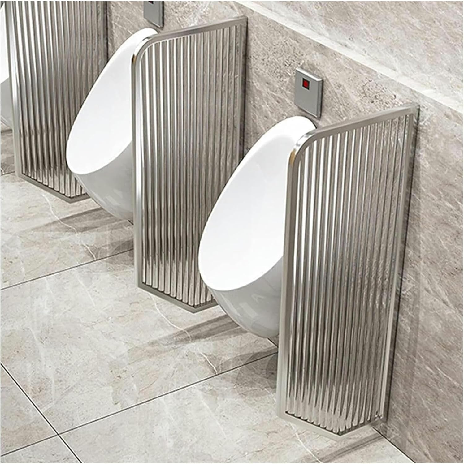 Toilet Partition Urinal Privacy Screen,Wall-Mounted Decorative Partition Protection Screen Divider,Metal and Translucent Glass Panel Partition Wall Divider -1, Silver