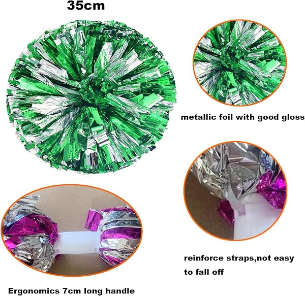 YIPUETERNITY 6pcs Pom Poms Cheerleading, Pompoms Cheerleader, 35cm Metallici PON PON Cheerleader, Cheerleader Pom Poms Pallina con Manico per Sport di Squadra Calcio Ballo Cheering Bambini Adulti - 2