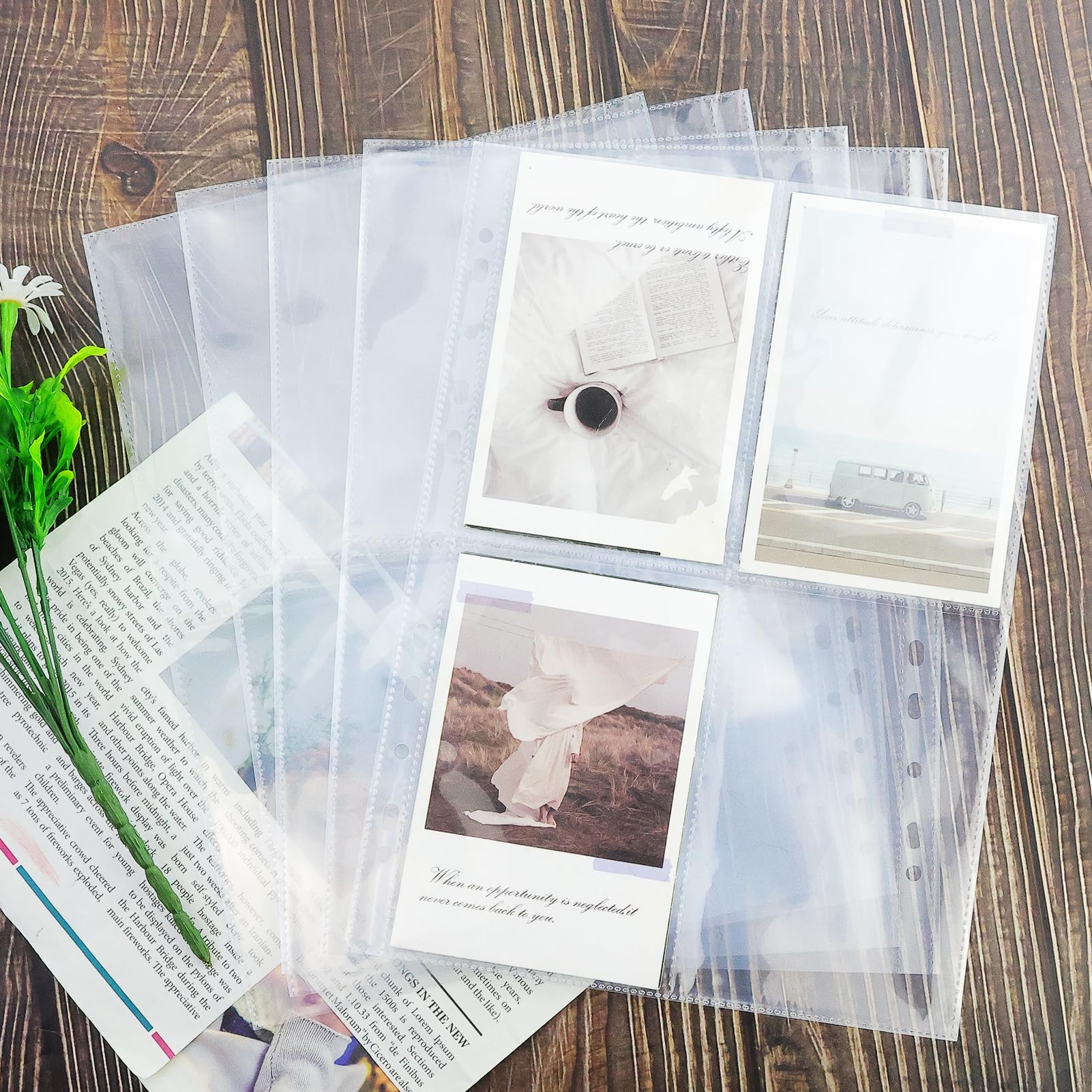 Lot de 55 pochettes A4 avec 440 compartiments double face, pochettes transparentes pour cartes postales avec 4 compartiments, pochettes transparentes A4, recharges pour albums photo