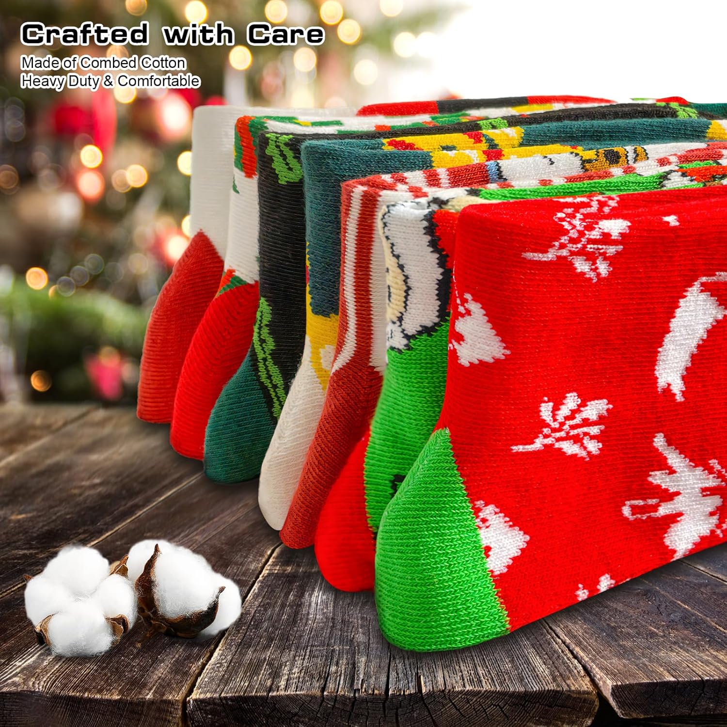 Matcheck Christmas Socks for Adults Bulk, 8 Pairs Xmas Pattern Soft Socks Women/Men Novelty Cotton Crew Holiday Gifts - Image 4