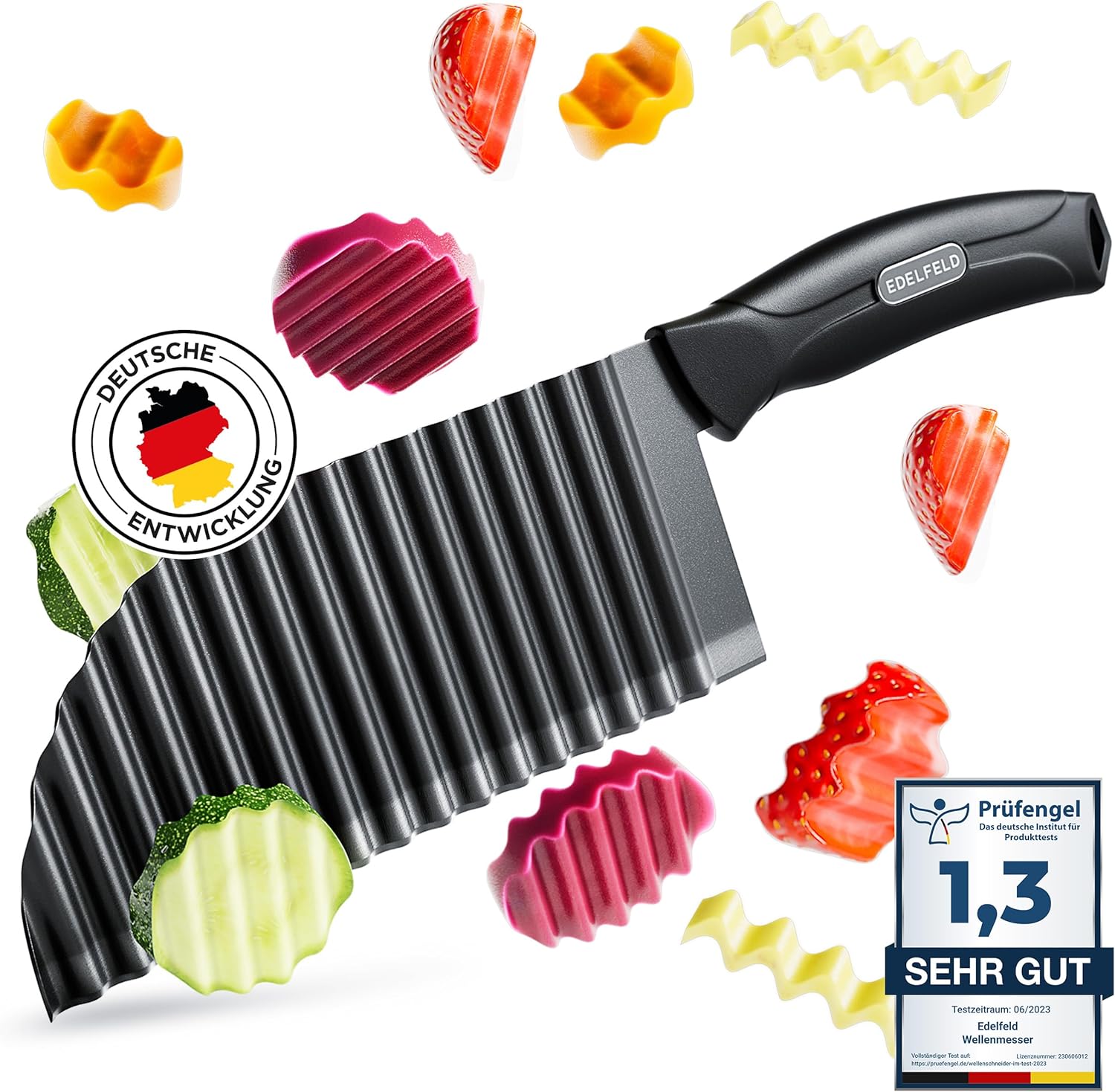 EDELFELD Wave cutter for chips, fruit and vegetables [test winner] – dishwasher-safe wave knife with titanium blade – corrugated knife for adults and children – BLW wave cut knife made of stainless steel