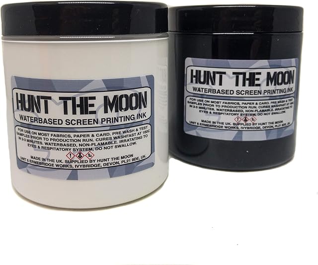 Screen Printing Waterbased Ink for Fabric Paper & Card - 2X 240ml - Black & White Set/Kit