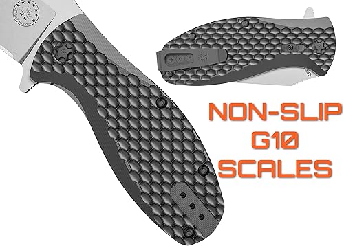 Miniatura 5 de Cuchillos fuera de la red - Badger EDC con hoja de acero Cryo D2, cuchillo de bolsillo compacto con rodamiento de bolas, balanzas Grippy G10,