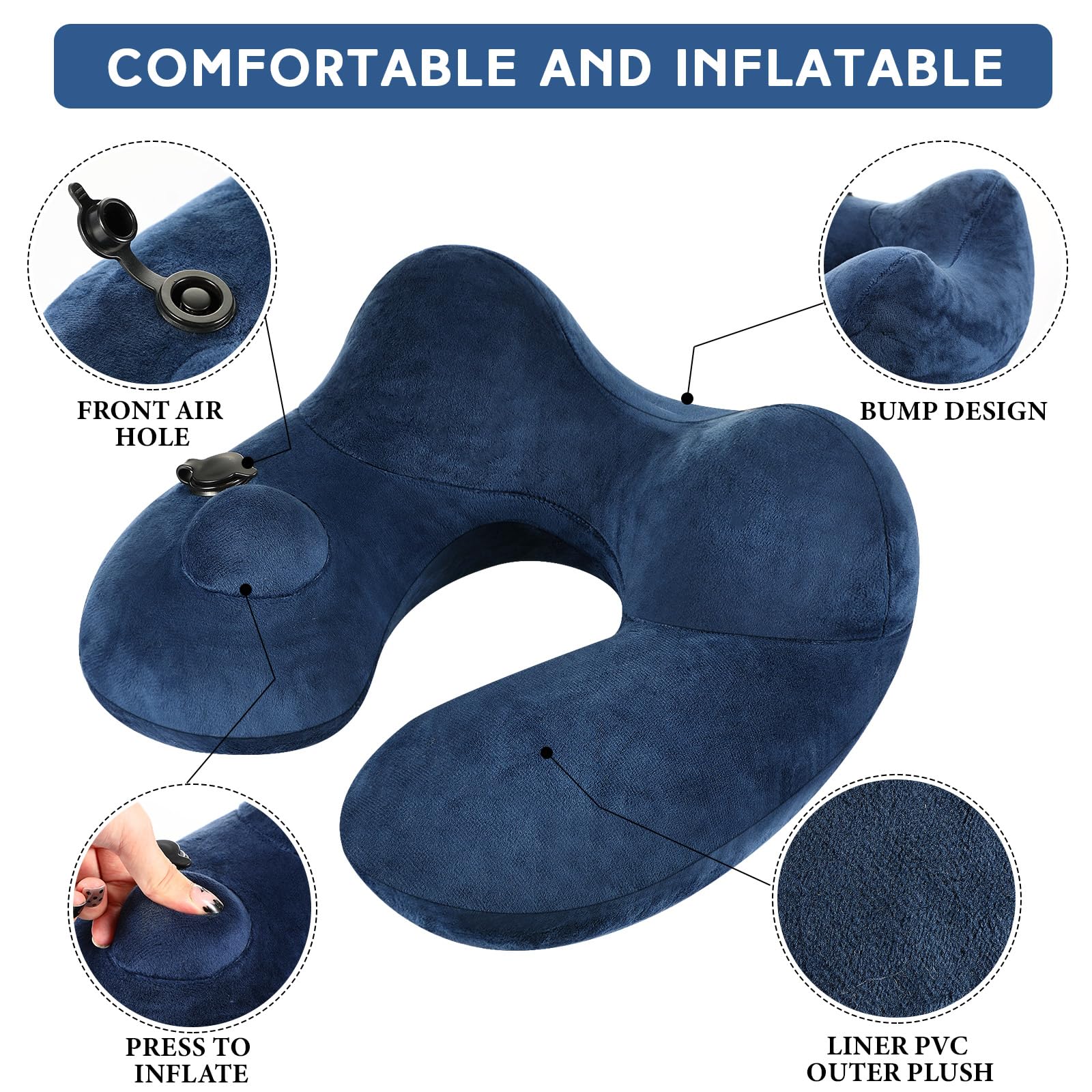 Xtinmee 2 Almohadas inflables de Viaje con Bolsa compacta, Almohada Inflable Suave para el Cuello, Almohada de avión para Vuelo Largo, cojín de Cuello para Apoyo a la Cabeza, Tren, Coche, Oficina en