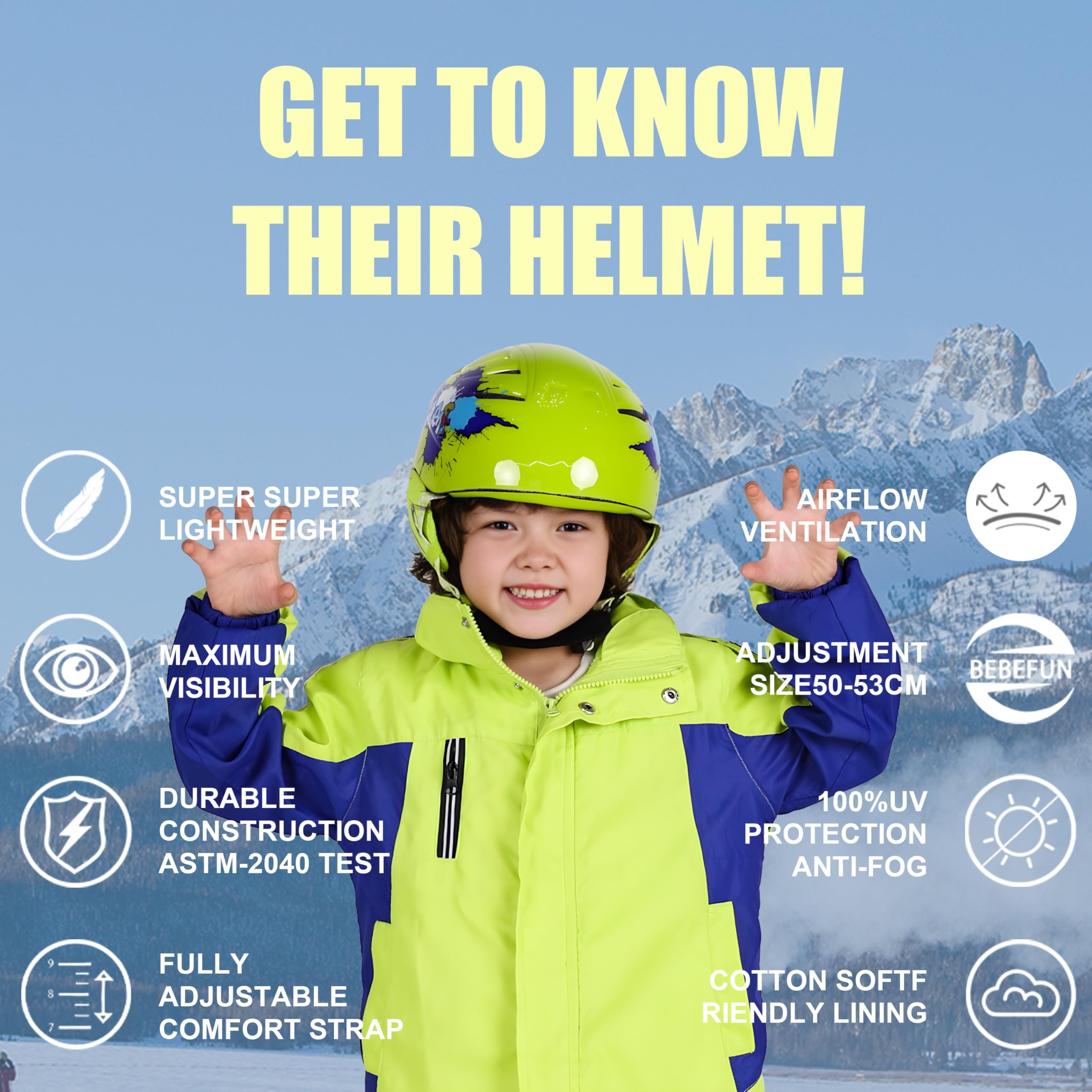 Casque de ski pour tout-petits et enfants Casque de snowboard avec lunettes de luge et autres activités de neige, ultra léger, confort et chaleur, petite taille, certifié ASTM