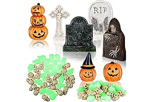 47 Pcs Halloween Miniature Figurines Mini Village Tombstones Pumpkin Skulls Heads Figurine...