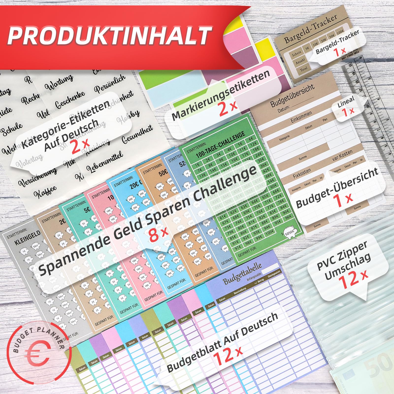 Budget Planner Deutsch Geld Sparen - Bugetplaner Startset mit 8 Sparchallenges - Finanzplaner Haushaltsbuch - Geld Organizer Sparbuch - Cash Stuffing - Budget Binder A6 - Sparen mit Umschlagmethode - Image 3