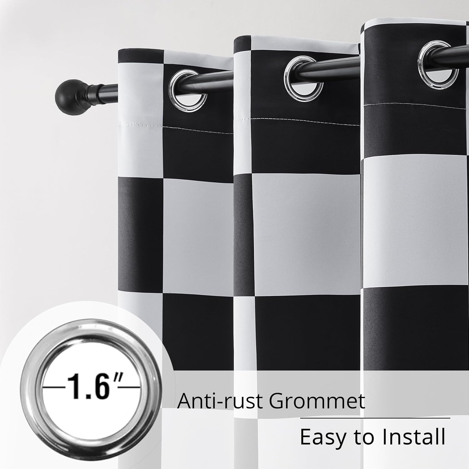 100% Blackout Curtains – Black and White Checkered Race Flag Pattern, 2 Panels, Each W42×L84, Thermal Insulated, Nosie Reducing for Bedroom, Living Room, Race car Drapes