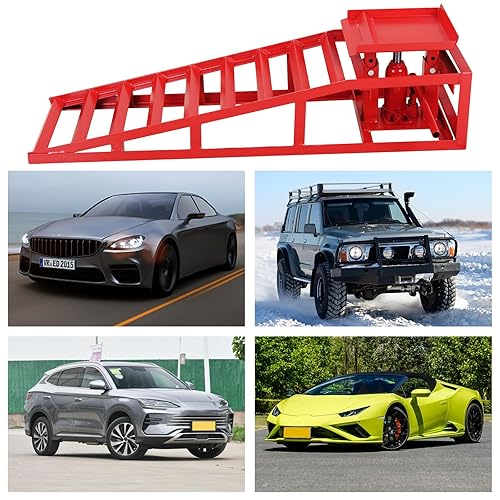 Miniatura 7 de Paquete de 2 rampas hidráulicas de servicio para auto, camión, 5T, 10,000 libras, rampas hidráulicas para automóvil, camión, remolque, rampas