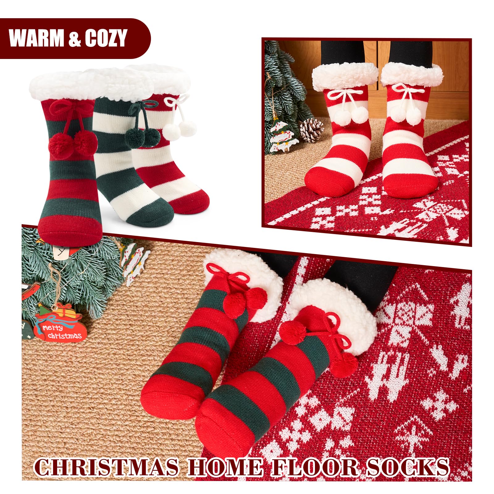 Calcetines mullidos de invierno para niños y niñas, calcetines esponjosos con agarres para el hogar, paquete de 3