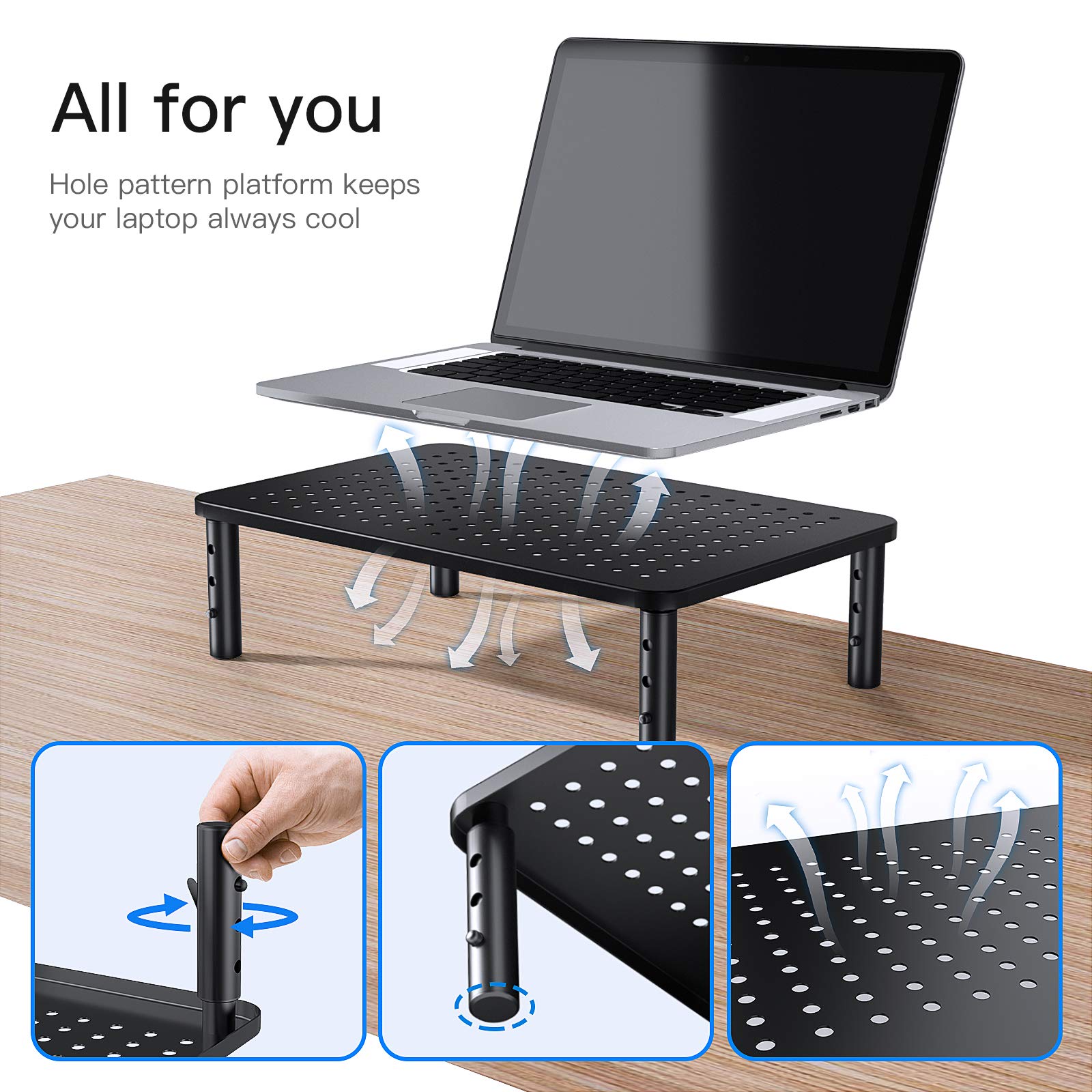 HUANUO Monitor Stand Riser 3 Height Adjustable Monitor Stand for Laptop, Computer, iMac, PC