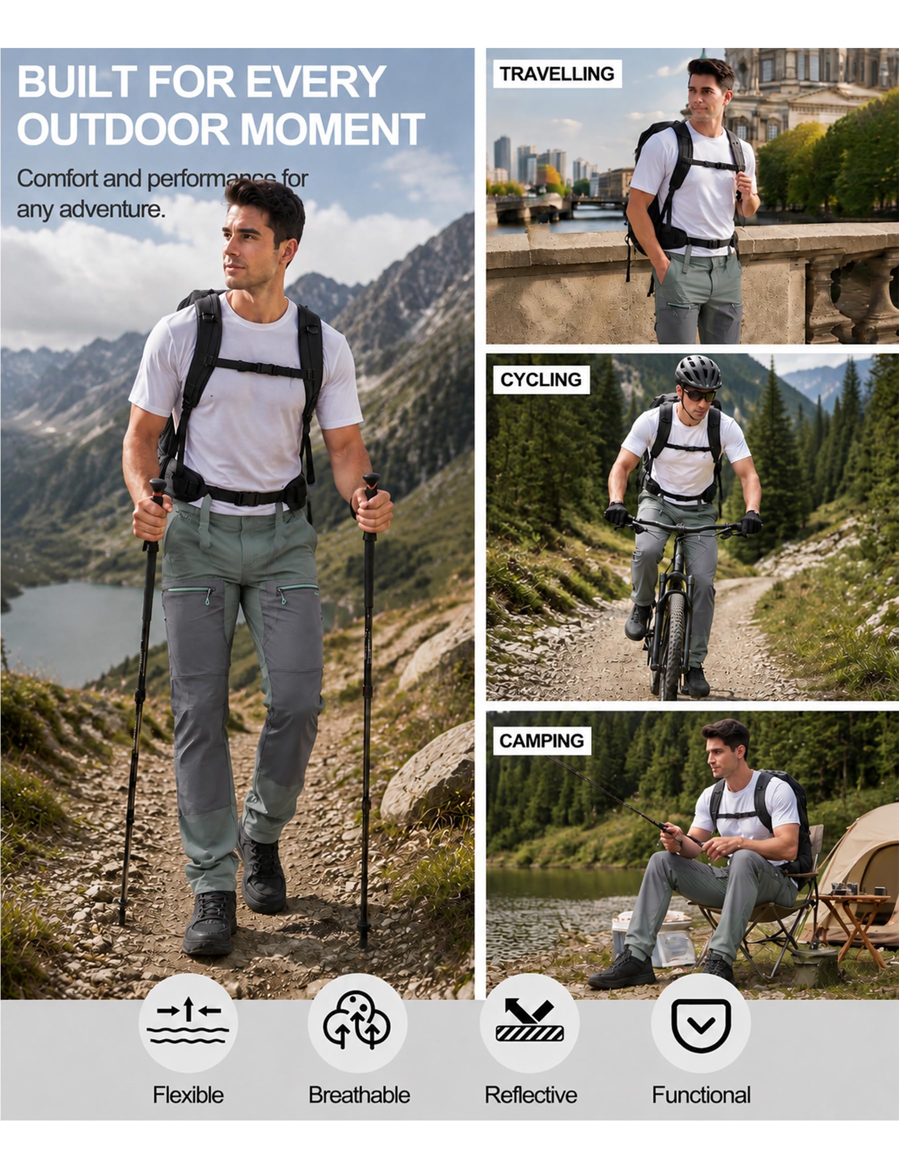 KUTOOK Pantaloni Trekking Uomo Pantaloni Cargo Uomo Pantaloni da Lavoro Traspiranti Resistente Temperatura 10-30°per Campeggio, Pesca, Montagna, Arrampicata