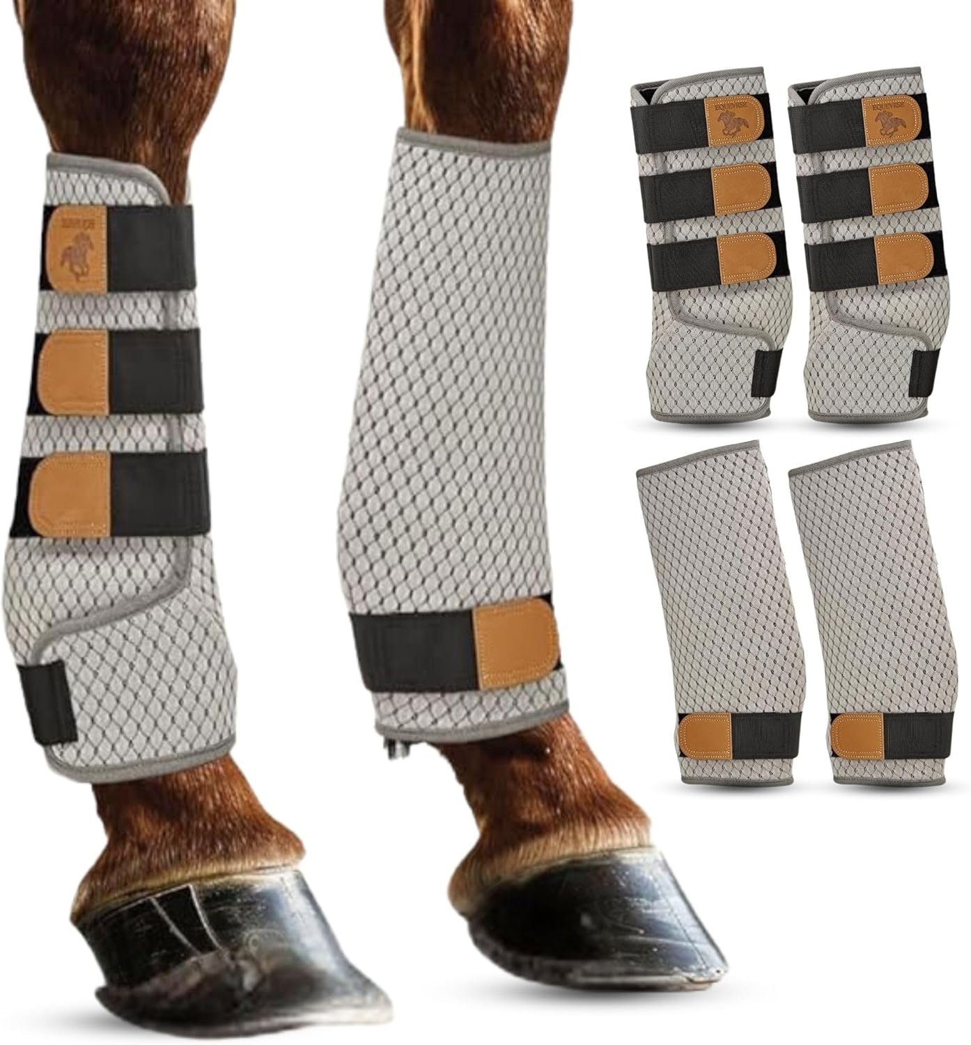 Premium Soft Fly Boots for Horses Set of 4 – Large Protective & Comfortable Horse Fly Boots for Large Breeds – Outer Mesh/Inner Quilted Bamboo – Adjustable Training Horse Leg Wraps (4 pcs)