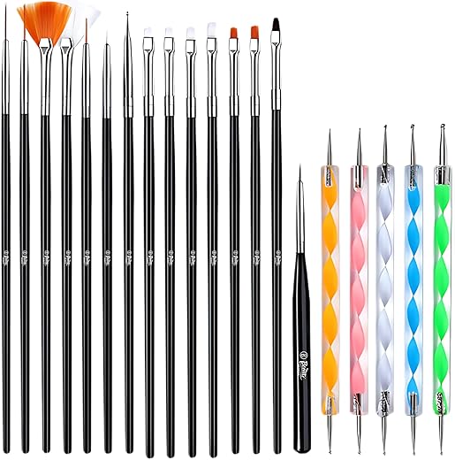 Beauté Secrets 20 Pcs Nail Art Brushes, Nail Art Design Painting and Drawing UV Polish Brush Tool Kit,Dotting Tool, Acrylic Nail Art Design Painting Tool Pen Polish Nail Brush Set