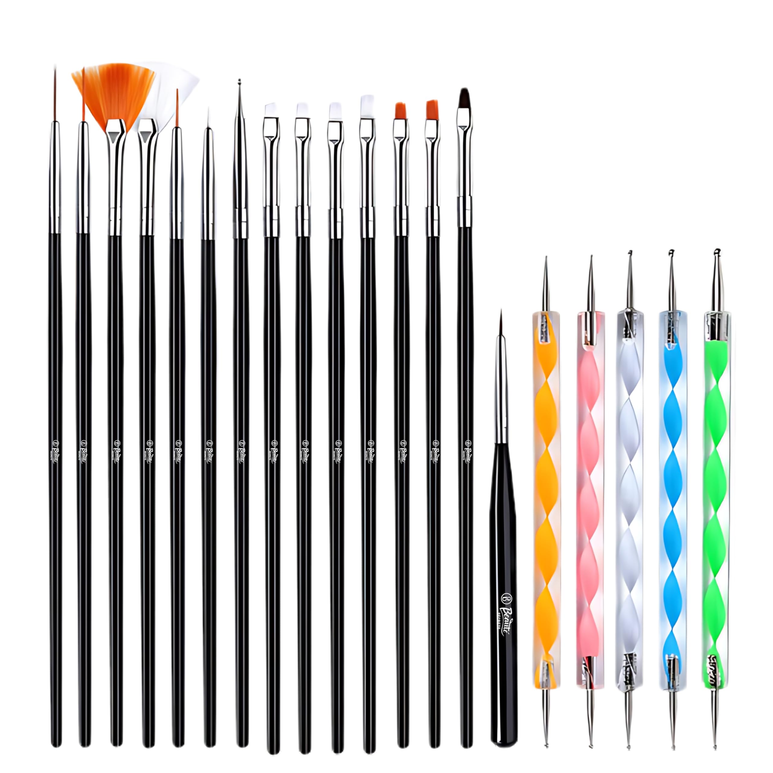 20 Pcs Nail Art Brushes, Nail Art Design Painting and Drawing UV Polish Brush Tool Kit,Dotting Tool, Acrylic Nail Art Design Painting Tool Pen Polish Nail Brush Set