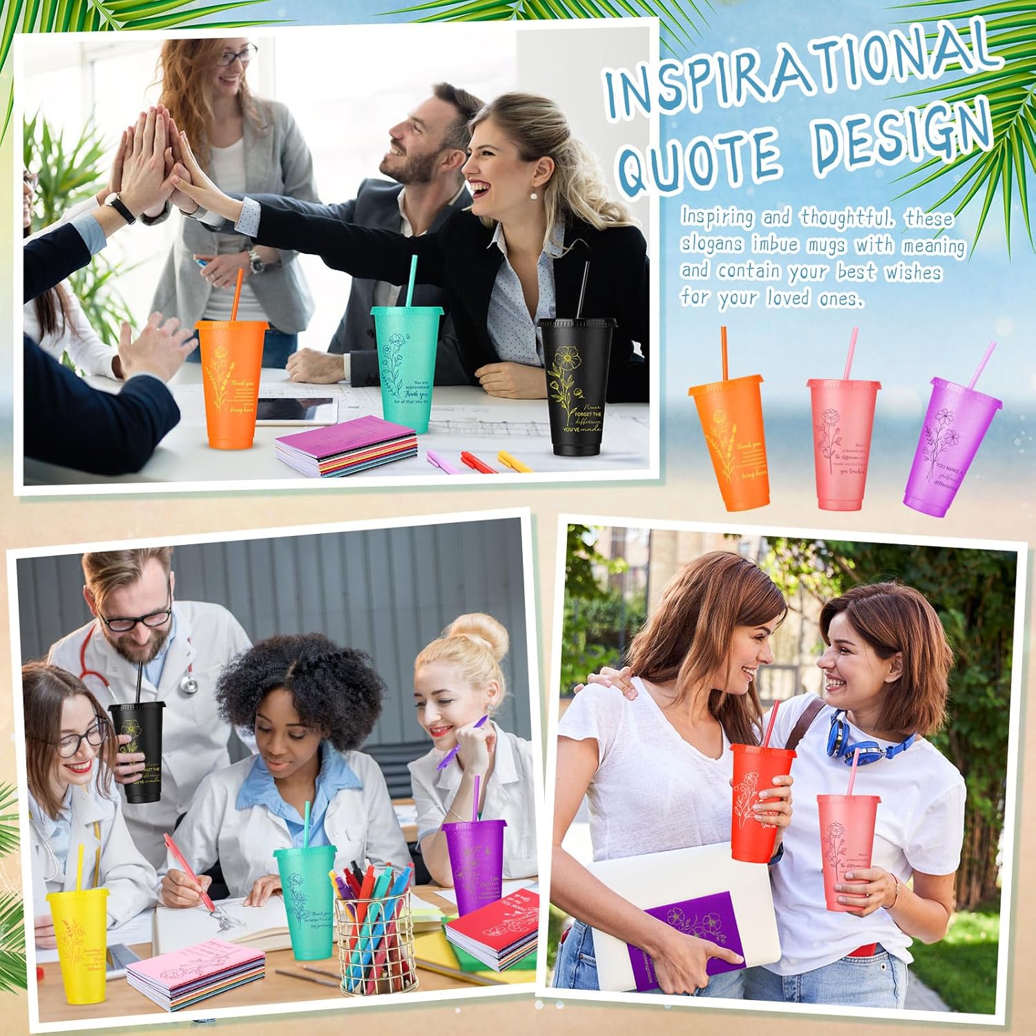 72 Pcs/ 24 Set Team Appreciation Gifts 24 oz Appreciation Tumbler with Lids and Straws Motivational Pens Inspirational Notepads Set Valentines Plastic Cups Gift for Staff Coworker Employees - Image 4