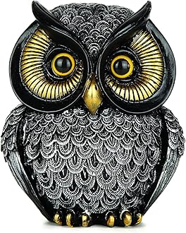 Artpaul Owl Statue Home Decor - Small Owl Figurines for Shelves, Living Room Decor & Gifts (Silver)