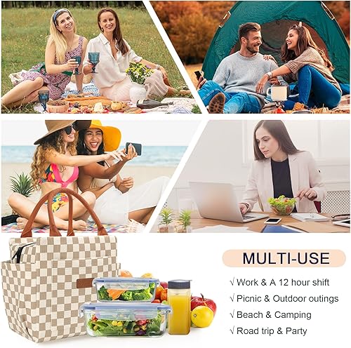 Miniatura 7 de Joymee Lonchera térmica para mujeres, lonchera de pana a cuadros, reutilizable, a prueba de fugas, bolsa de almuerzo de gran capacidad para mujeres,