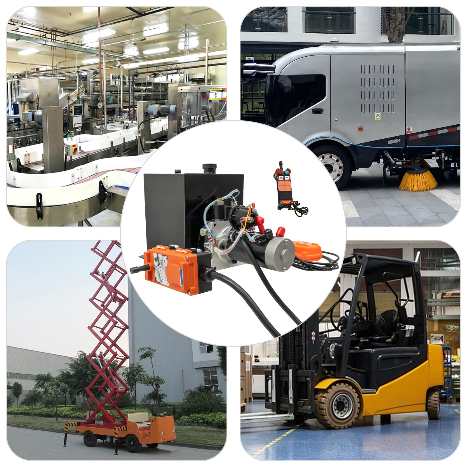 FIPINIXK DC12V Hydraulic Pump with Wired Handle, Single Acting Hydraulic Pump with G1/4 Standard Thread and Remote Control 7.57L/8QT Fuel Tank for Hydraulic Trailers Lifting Platforms