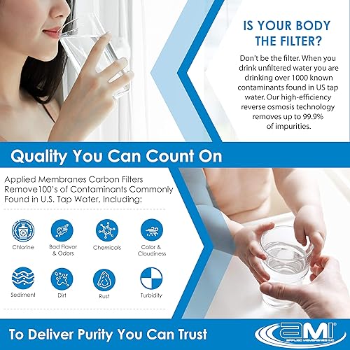 Miniatura 6 de Applied Membranes Inc. Cartucho de filtro de bloque de carbono de 20.0 x 2.6in, reducción de cloro, sabor y olor, clasificación de filtración de 10