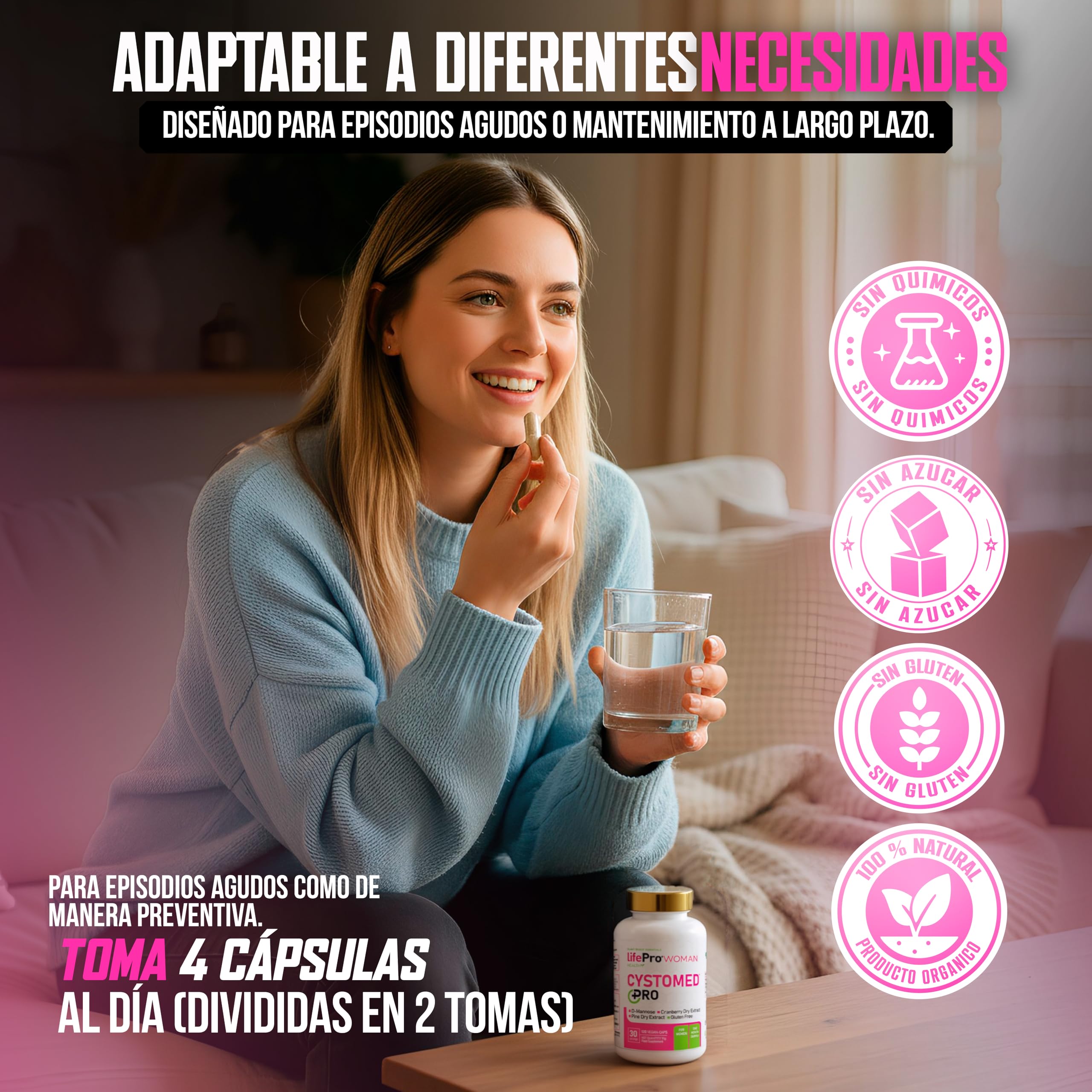 Arandano Rojo Cistitis 5x Potencia EFSA + D Manosa 2000mg + Extracto de Pino – Life Pro Cystomed Triple Acción 120 Caps con 192,5mg PACs Estandarizados – Científicamente (EFSA/PubMed)