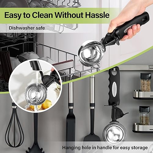 Vista 34 de Cuchara para galletas de 3.5 cucharadas, cuchara de helado con gatillo de pulgar, masa de galletas, cuchara de melón de 2.165 in, agarre cómodo