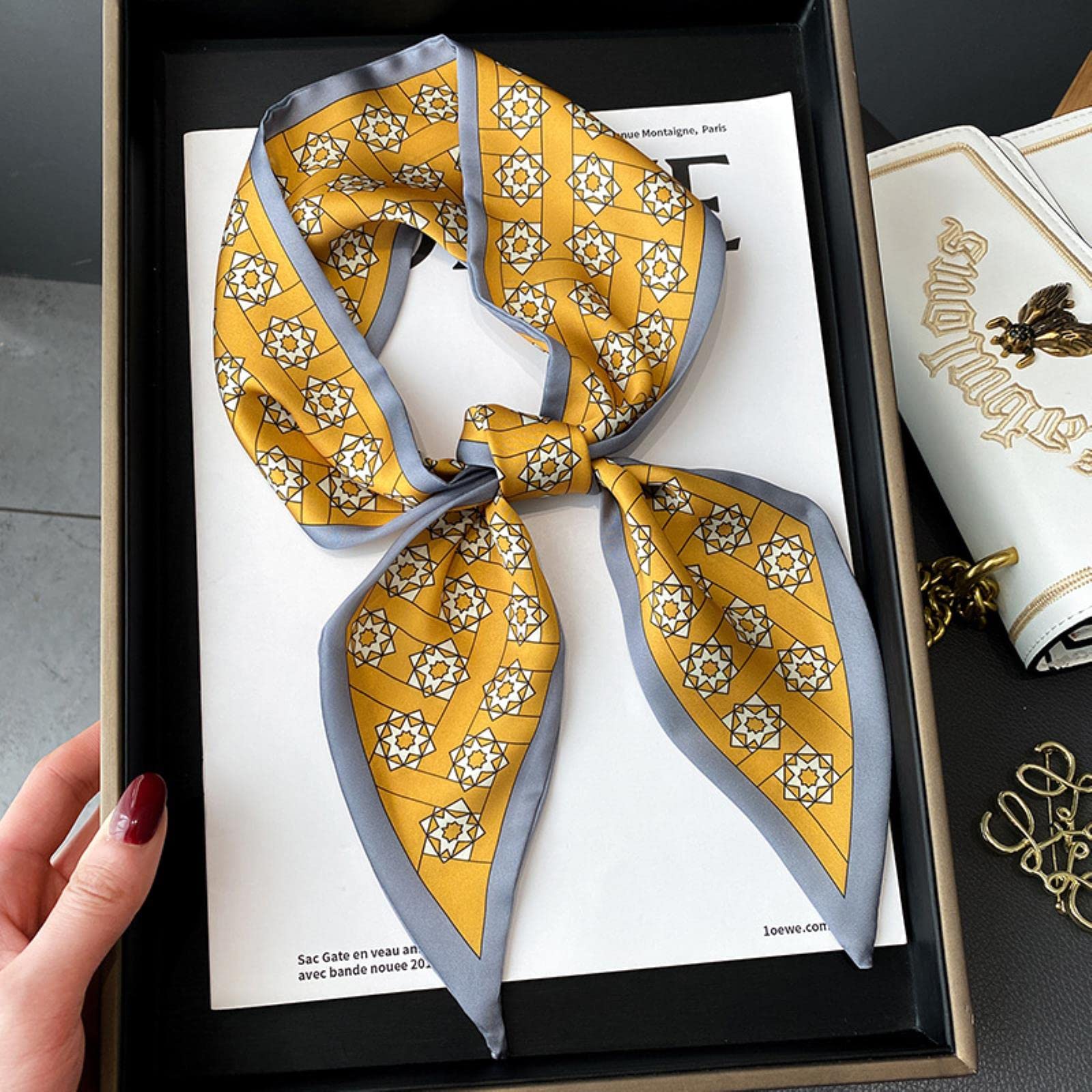 ACiyD Bufanda Estampado Seda Cinta de Raso Bandas para el Cabello Mujeres Pañuelo Estampado Pañuelo Bolsa Corbatas Bufanda Señora Moda Accesorios para el Cabello Sombreros (JJ 123)