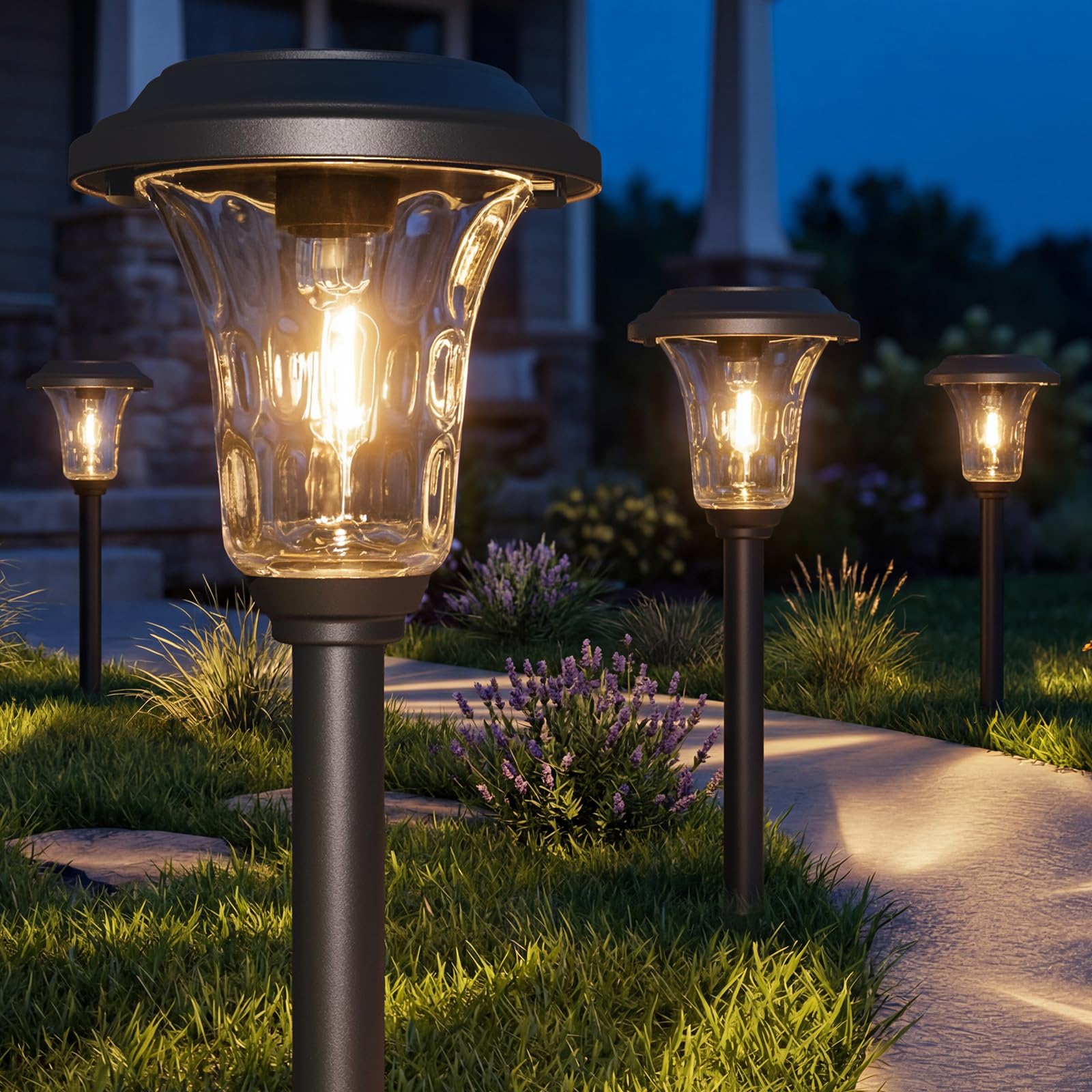 XMCOSY+ Solar Pathway Lights, 4 Pack Metal Solar Lights Outdoor Waterproof, 20/40LM Bright Solar Powered Garden Light for Yard Backyard Landscape Path Driveway Walkway Outside (Warm/Cool White) Product Image 1
