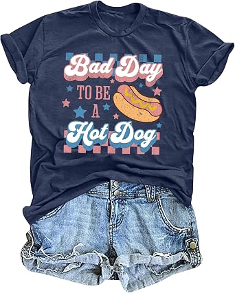 ELDPS 4th of July Shirts for Women You Look Like the 4th of July Hot Dog T-Shirt Patriotic Memorial Day Tops