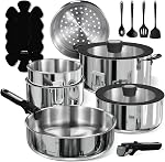 CAROTE 11pc Black Non Stick Cookware Set, Detachable Handle, Induction & Oven Safe, 11 Pieces, Pots and Pans Set, Non Stick with Removable Handle, RV Cookware Set