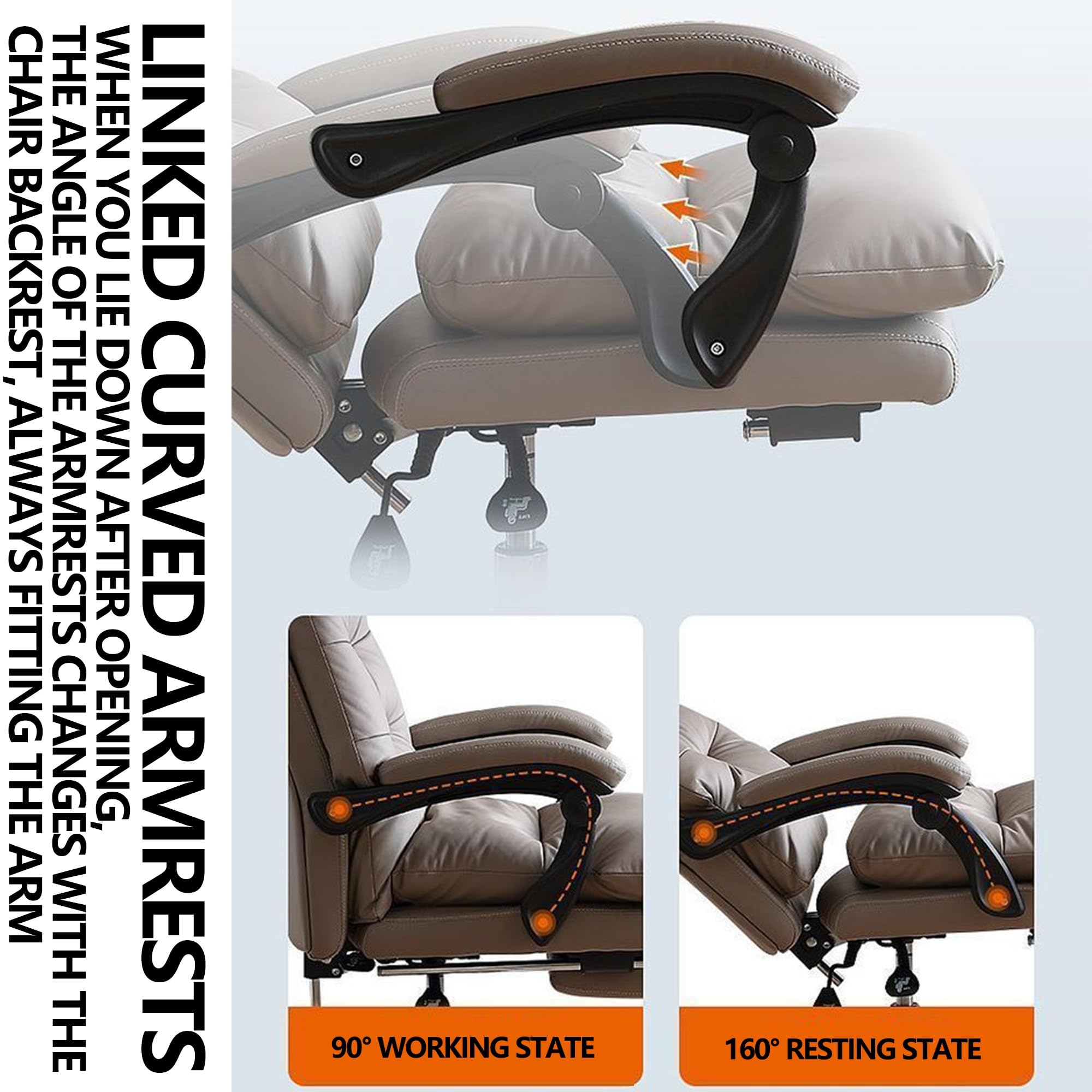 Verstellbarer verstellbarer Computerstuhl mit Fußstütze – ergonomischer Büro-Boss-Schreibtischstuhl, 135° drehbar, Gaming-Stuhl für Zuhause, Studium und Chefgebrauch, bequem und stilvoll