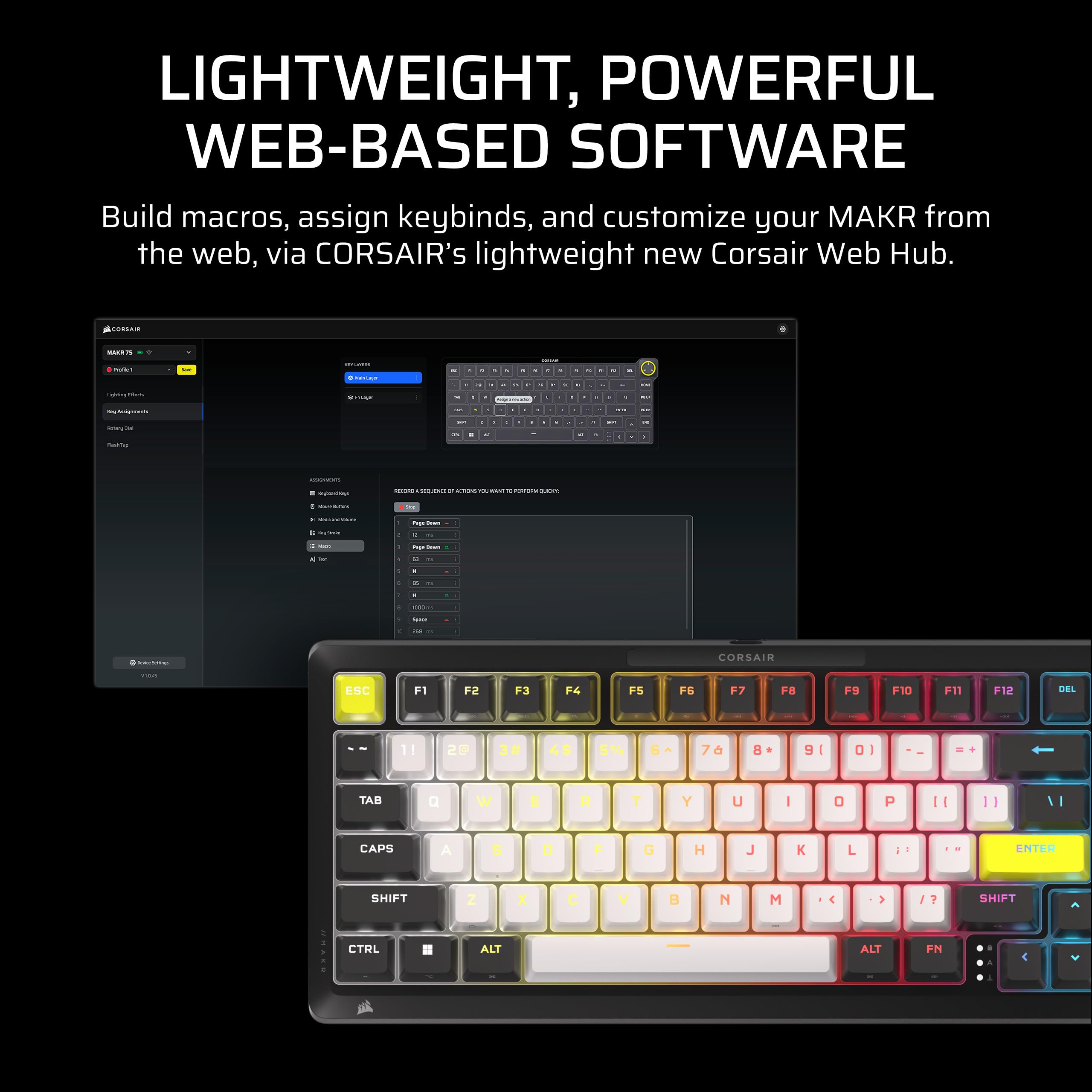 Corsair MAKR PRO 75 Hall Effect Tastiera meccanica magnetica da gioco fai da te cablata - Layout al 75%, switch MGX Hyperdrive, doppio controllo, grilletto rapido, SOCD FlashTap, 8.000 Hz, USA
