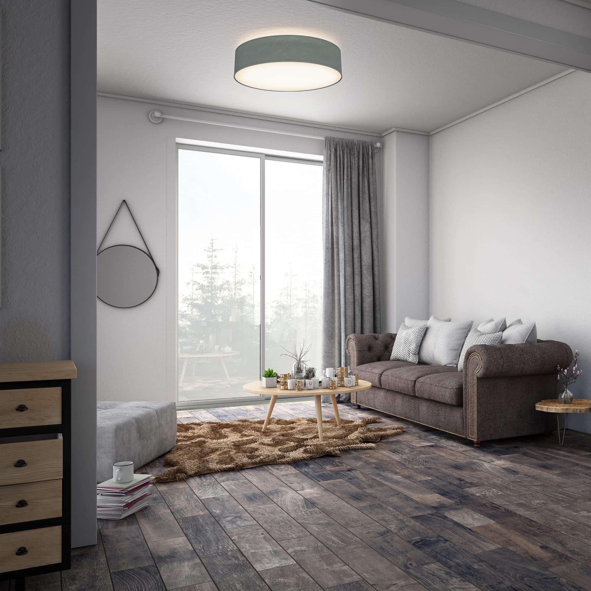 B.K.Licht - Lámpara de techo textil, Pantalla de tela, Fácil de montar, Plafon Techo Luz suave, 2 Casquillos E27 Max 40W, elegante Plafon Techo Dormitorio, Cocina, Salón, Ø 38cm, Sin bombilla, Gris