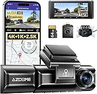 AZDOME M550 Max 3 Canais Dash Cam 4K WiFi, Resolução Suporta até 4K+1080P+2.5K, GPS Integrado Modo de Estacionamento 24H Visão Noturna IR WDR 3.19" IPS