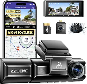 AZDOME M550 Max 3 Canais Dash Cam 4K WiFi, Resolução Suporta até 4K+1080P+2.5K, GPS Integrado Modo de Estacionamento 24H Visão Noturna IR WDR 3.19" IPS