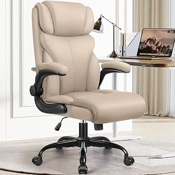 HeroSet Office Chair, Ergonomic Big and Tall Computer Desk Chairs, Executive Breathable Leather Chair with Adjustable Flip-up Armrests, Lumbar Support Swivel PC Chair with Rocking Function,Khaki