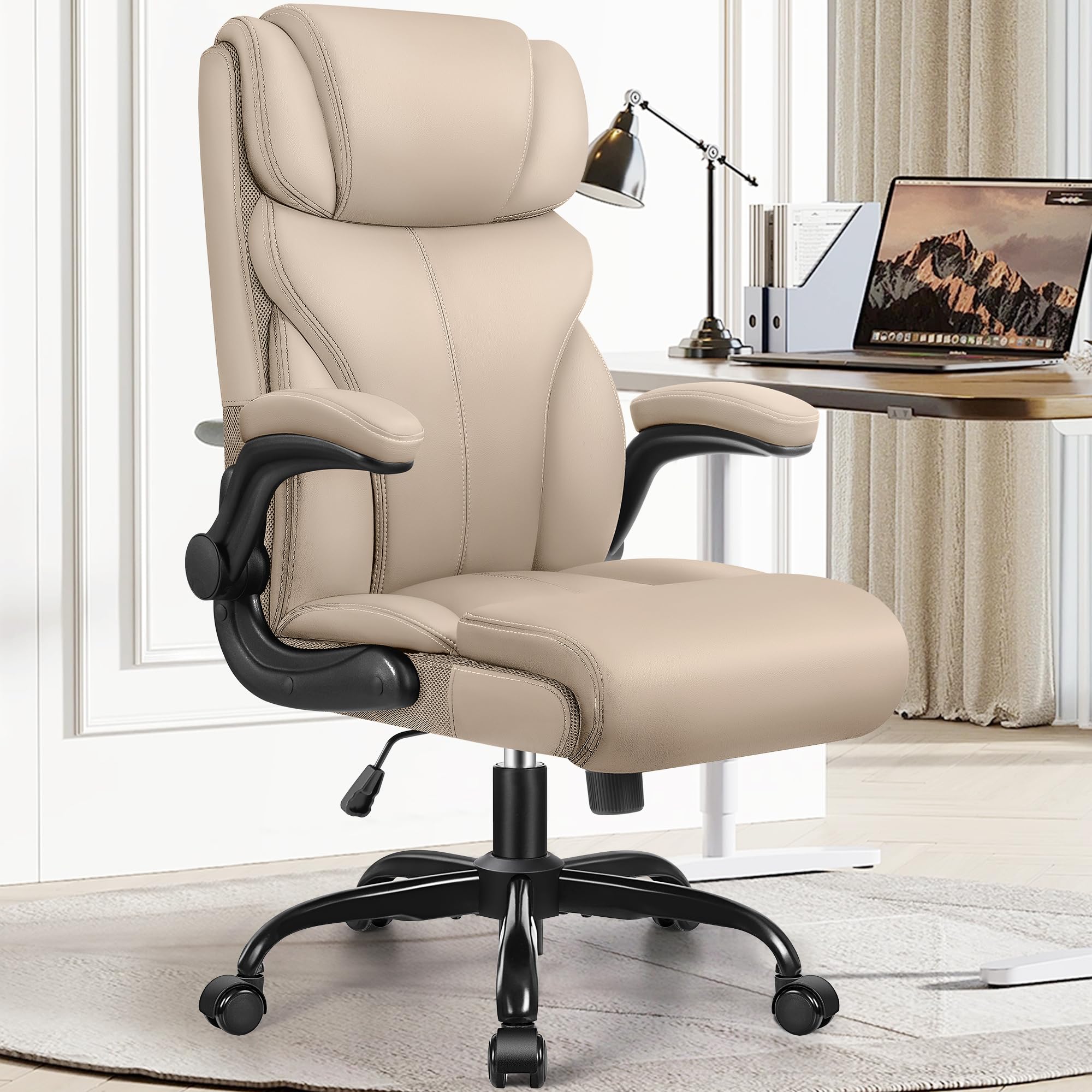 HeroSet Office Chair, Ergonomic Big and Tall Computer Desk Chairs, Executive Breathable Leather Chair with Adjustable High Back Flip-up Armrests,