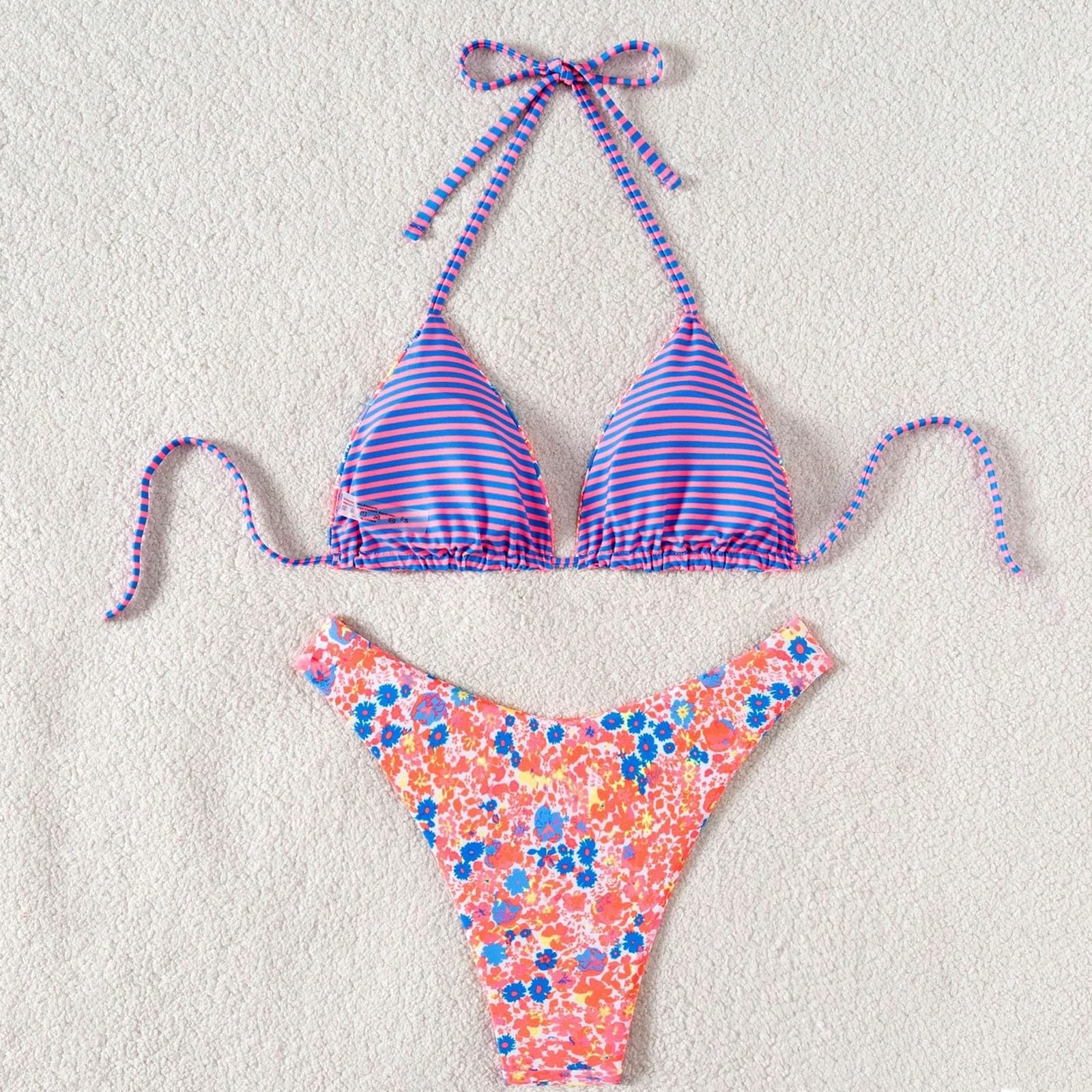 Generisch Bikini da donna, costume da bagno, costume da bagno, bikini da donna, due pezzi, con simpatico motivo reversibile, parte superiore e inferiore, per vacanze al mare
