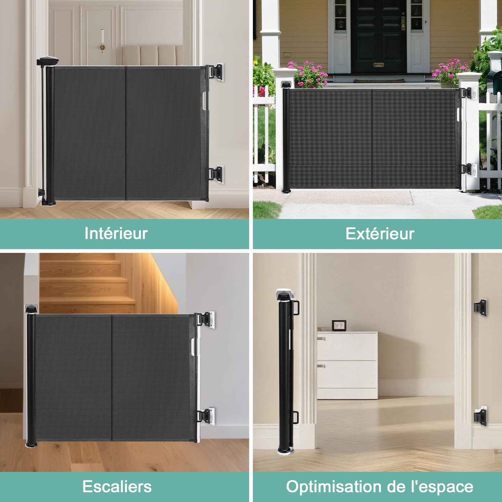 Barrière Sécurité pour Enfant Chien, Barriere de Securite Retractable, avec Renforcement en Fibre de Verre, pour Enfants et Aux Chiens Petits Moyens, Grands, 1.5M
