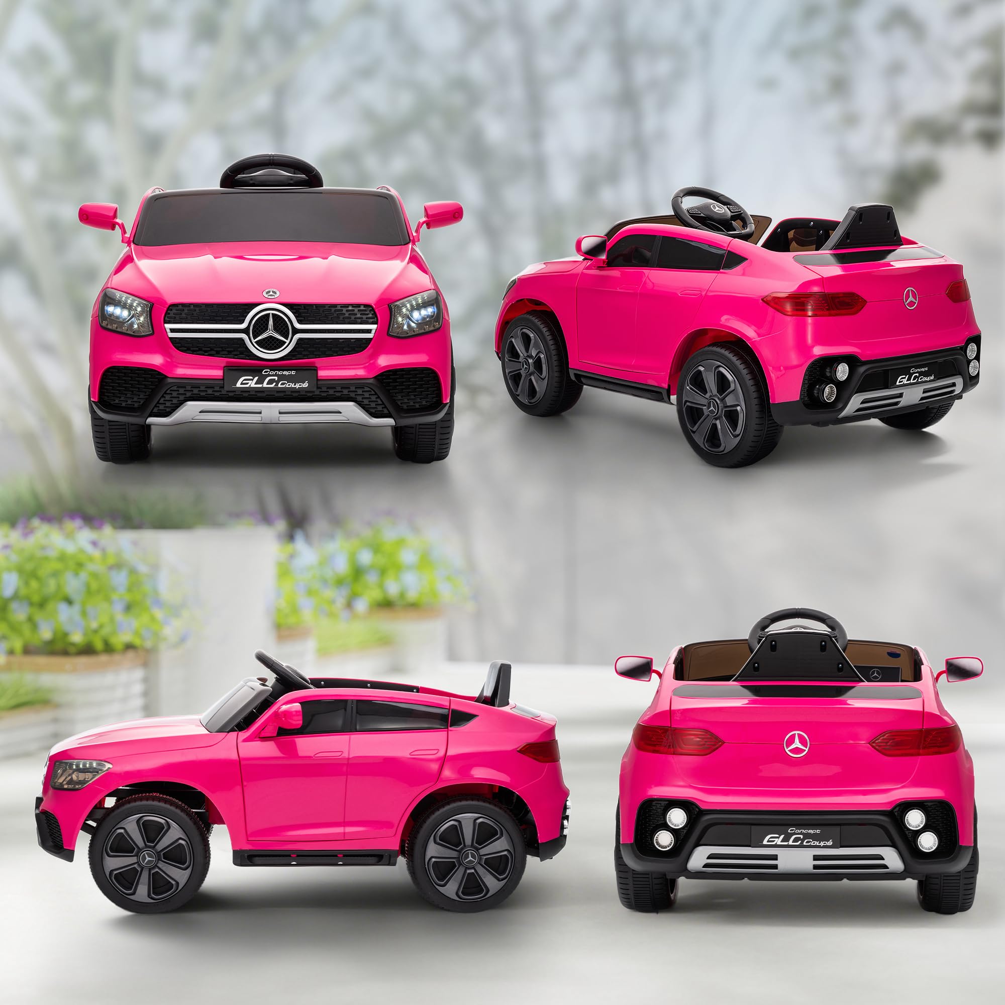 AIYAPLAY Mercedes-Benz GLC Coche Eléctrico 12V 2,4 GHz Mando a Distancia Motor Doble 3-5 km/h 80 Min MP3 Faros LED 3-6 Años Rosa
