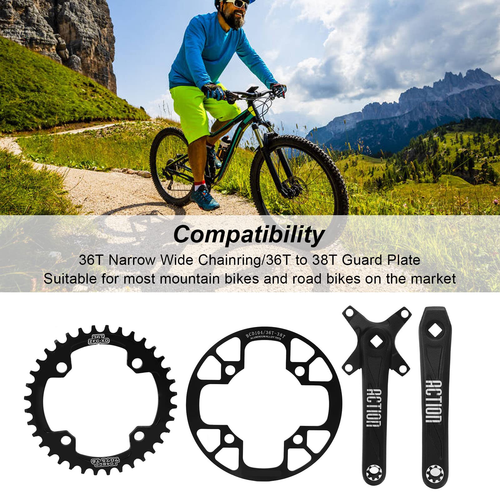 CHICIRIS Pedivella Alluminio 170mm 36T per Bici | Design ampio e stretto, forte compatibilità, alluminio leggero, ideale per mountain bike