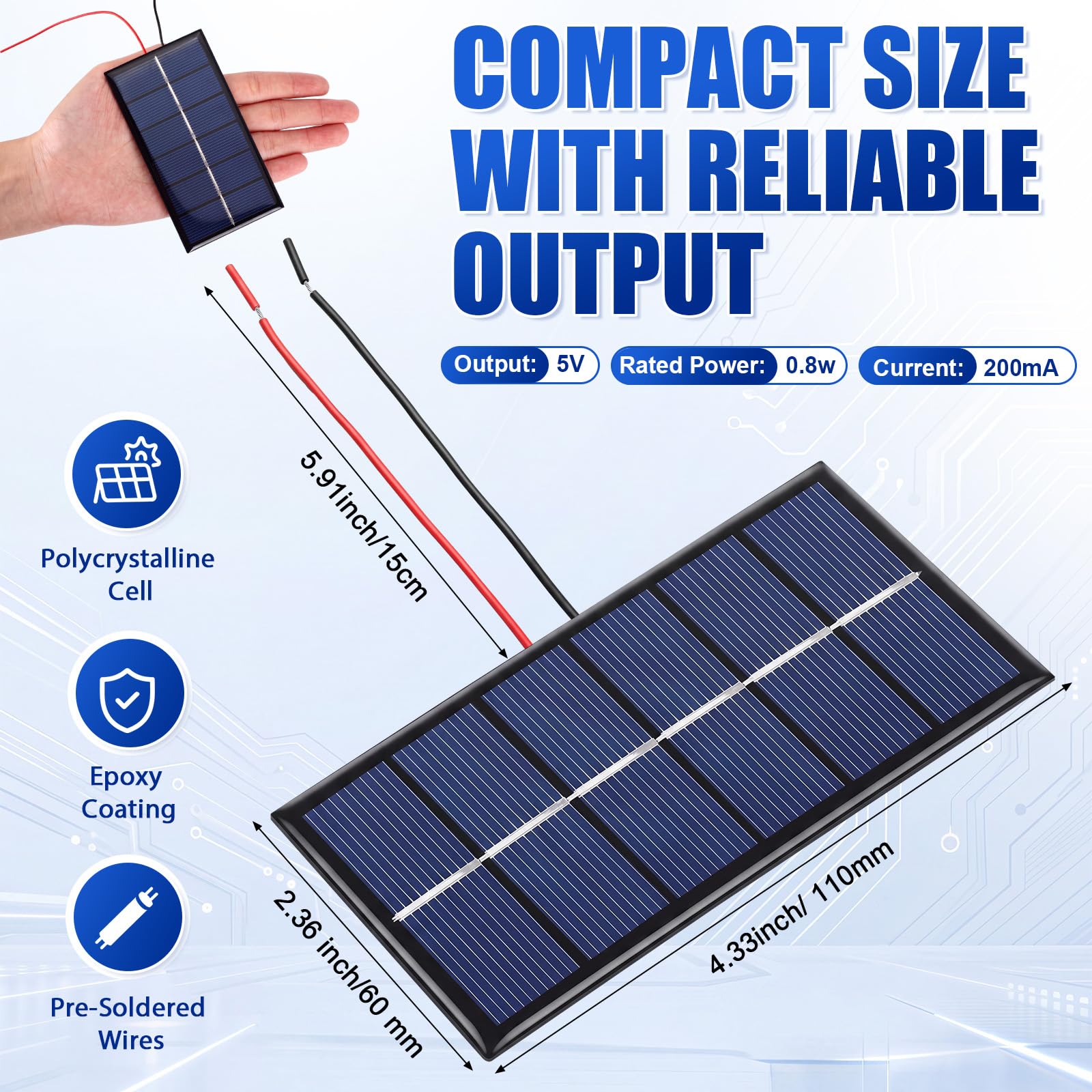 Kanayu 20 paneles solares pequeños a granel de 5 V, 200 mA, mini células solares policristalinas, kits de sistema de bricolaje, módulo de panel solar epoxi, cargador de células fotovoltaicas, 110 x 60