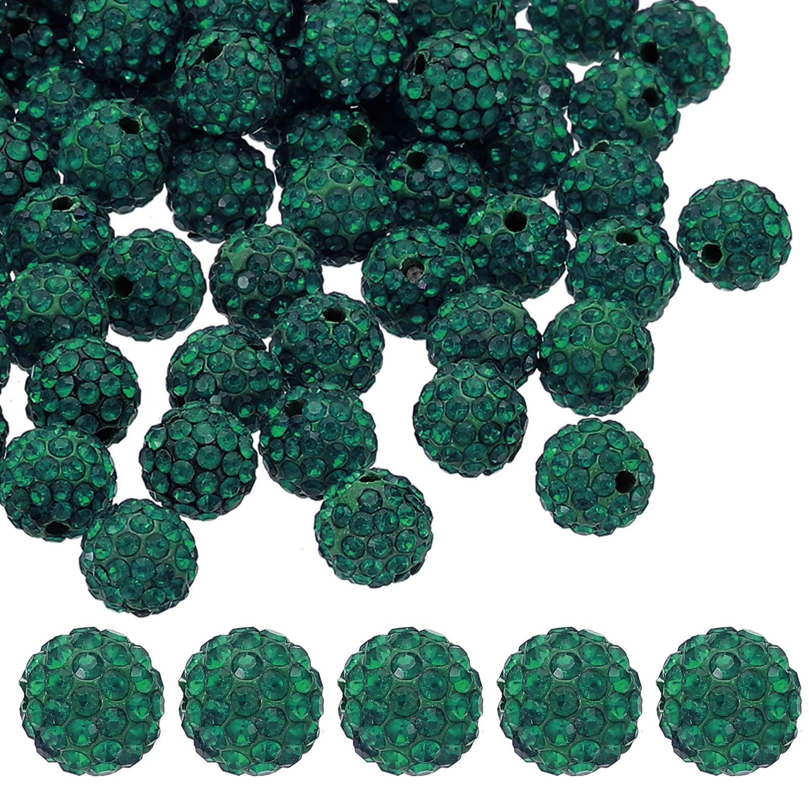 PATIKIL 10mm Rhinestone Clay Beads for Jewelry Making, 60 Pack Round Ball Polymer Clay Crystal Charm Beads for Craft Decor Necklace Chain Bracelets DIY, Dark Green