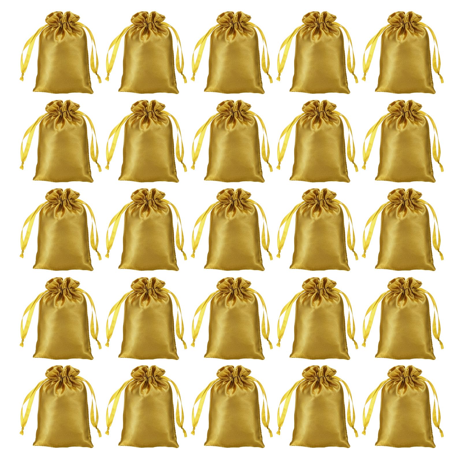 PATIKIL Satin Bags with Drawstring, 30 Pack 6x8 Inch Wedding Favor Bags Mini Gift Packaging Bags for Birthday Christmas Jewelry Party, Gold Tone