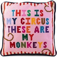 FURBISH Handmade Needlepoint Decorative Throw Pillow - My Circus - 11"x11" - Small Embroidered Designer Pillow for Living Room, Couch, Sofa, Chair & Bed - Eclectic Home Decor
