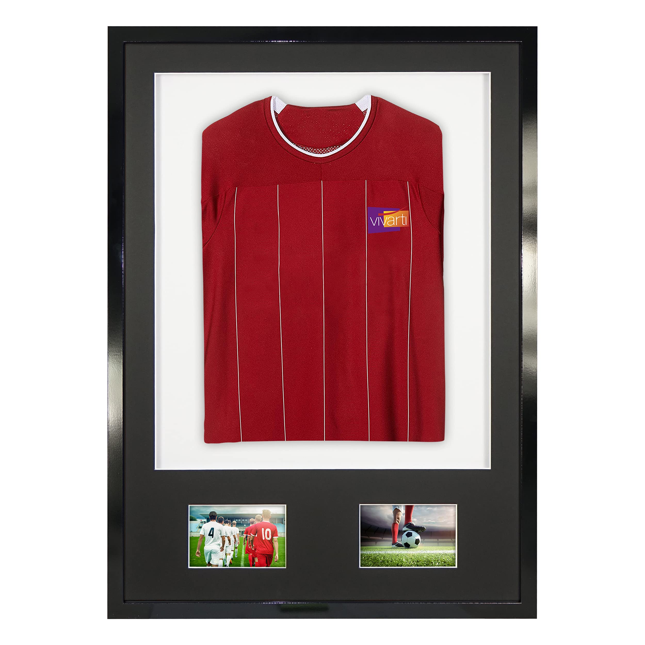 Vivarti DIY Junior 3D montado + doble apertura camisa deportiva marco A1 59,4 x 84 cm – marco negro brillante, soporte negro, tarjeta de respaldo blanca