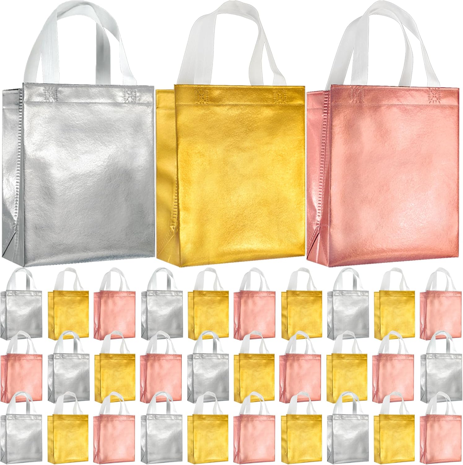 BLEWINDZ 100 Medium Reusable Gift Bags with Handles - Ideal Party Favors & Shopping Bags (10 Colors)