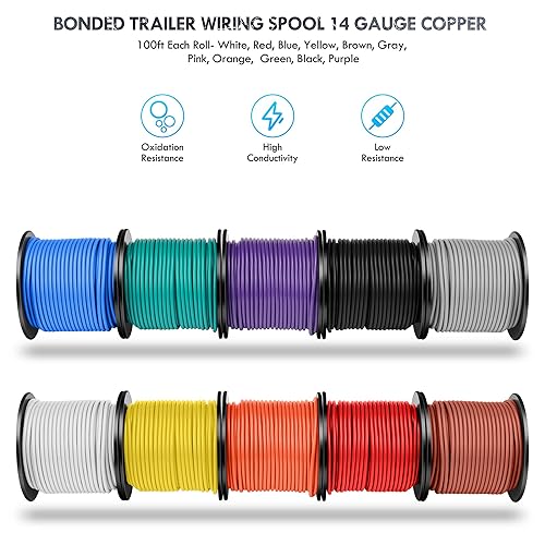 Vista 11 de Arnés de cableado de remolque de 7 vías, calibre 14, carretes de alambre primario SAE tradicional de bajo voltaje CCA para cableado de remolque